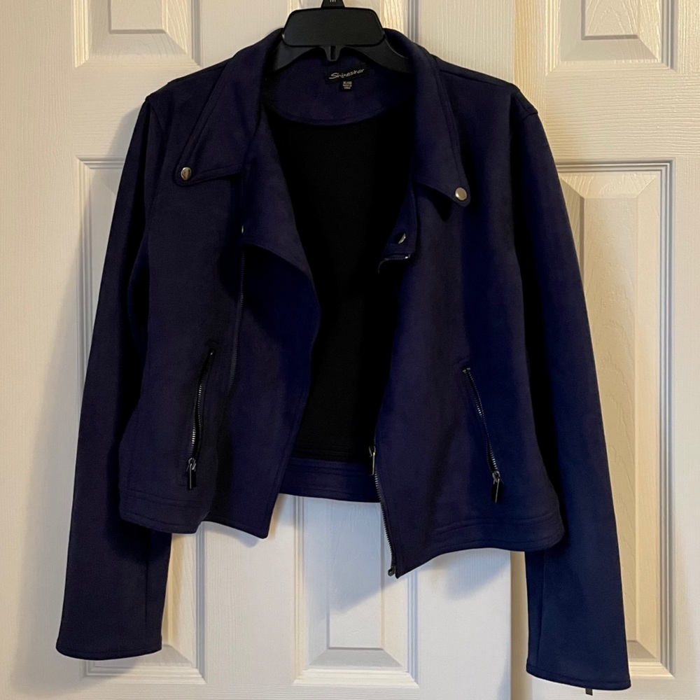 Shinestar Blue Faux Suede Bomber Style Jacket